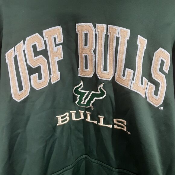 University of South Florida Bulls Hoodie Medium Green USF Champion Pullover Mens - Picture 2 of 8